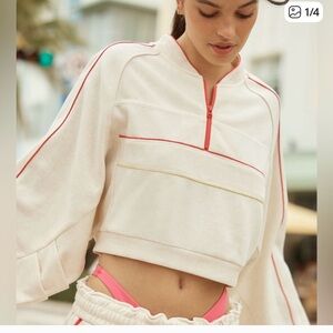 Stylish Cream and Pink Half-Zip Sweatshirt